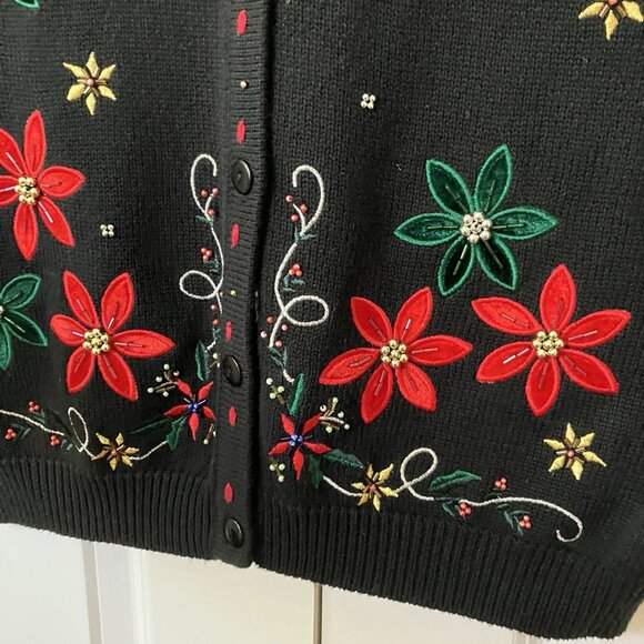 Vintage Tabi Sweater Vest Womens L Black Floral Beaded Christmas Holiday Granny - Picture 2 of 8